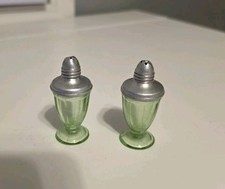 Vintage Uranium Green Depression Glass Salt Shaker with Etched Floral Design