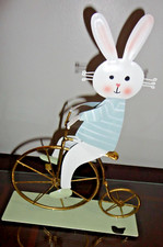 Resin Figurine of Anthropomorphic Rabbits Riding an Antique Bicycle with Flower Basket — listing 2