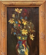 Original Still Life Oil Painting of Pink Flowers in Blue & White Chinoiserie Vase, Gold Frame, listing 2