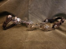 Oscar Crockett Coin-Mounted Western Spurs, Mexican Silver Coin Buttons, 5-Point Rowels — listing 3