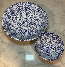 Italian Blue Spongeware Ceramic Charger Plates, Pair (approx 13-14 inch)