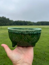 Vintage Green Ceramic Plate with Interlocking Monogram Backstamp, Made in USA