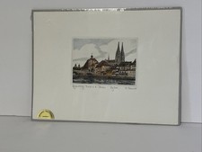 Pencil-Signed and Numbered Color Lithograph of European Town with Cathedral and Stone Bridge — listing 2