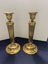 Pair of Vintage Tall Brass Floor Altar Candlesticks on Wood Bases — listing 5