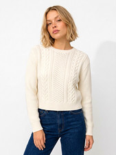 Men's White Cable-Knit Textured Crewneck Sweater, Size XL — listing 5