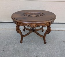 French Provincial Two-Tier Side Table with Scalloped Apron and Cabriole Legs — listing 3