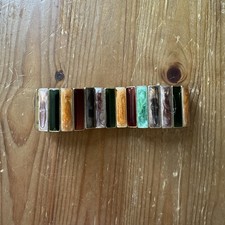 Vintage Grey Enamel Swirl Panel Link Bracelet with Alternating Oval and Square Stations — listing 5