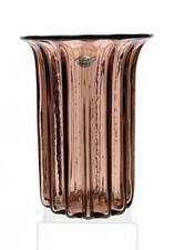 Blenko Handcraft Amethyst Art Glass Vase with Textured Circle Pattern and Green Rim — listing 2