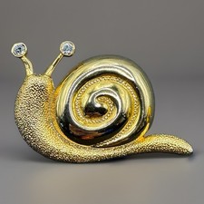 Vintage Gold-Tone Figural Snail Brooch with Real Shell Body and Faux Pearl Accent — listing 3