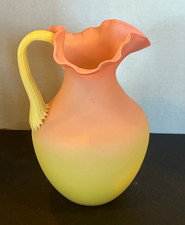 Vintage Uranium Glass Miniature Pitcher Vase, Green, Ruffled Rim, 5 inch, listing 4