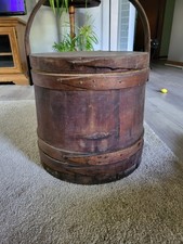 Antique Bentwood Wooden Firkin / Sugar Bucket with Wire Bail Handle and Lid — listing 2