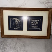 Framed Handmade Morton Salt 'It Pours' Advertising Cross-Stitch Sampler, Two-Panel — listing 5
