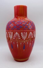 Bohemian White Cased Cut-to-Green Glass Urn Table Lamp with Hand-Painted Floral Decoration
