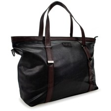 Badgley Mischka Black & Cognac Leather Winged Satchel Tote with Zip Expansion Gussets — listing 2