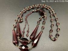Vintage Czech Amethyst Glass & Brass Filigree Bead Necklace — listing 4