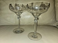 Set of 7 Vintage Wheel-Cut Floral Etched Champagne Coupe Glasses — listing 6