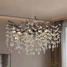 Modern Rectangular Crystal Branch Chandelier with Gold Twig Frame Over 60 inches — listing 4