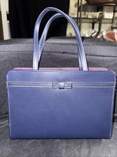 Vintage Navy Blue Leather Crossbody Bag with Snakeskin-Embossed Panel and Pleated Detail No - I checked and there's no maker mark — listing 2