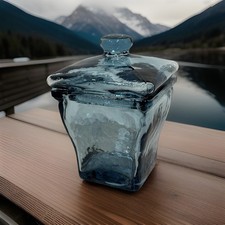 Vintage Cobalt Blue Glass Canister Jar with Embossed COOKIES/FLOUR/SUGAR and Ground-Glass Lid