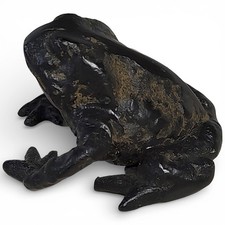 Cast Metal Figural Garden Frog Statue with Green Antiqued Finish