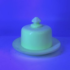 Vintage Green Uranium Glass Butter Dish Top / Lid with Embossed "BUTTER" Lettering — listing 2