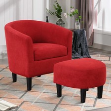 Modern Upholstered Round Barrel Accent Chair, Taupe Linen-Blend Set of 4