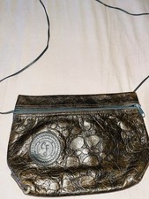 Vintage 1980s Multi-Color Striped Metallic Gold Leather Crossbody Handbag with Mirror — listing 3