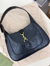 Gucci Jackie Piston-Lock Flap Shoulder Bag in Black GG Canvas