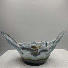 Hand-Blown Art Glass Vase with Cobalt Blue Body and Red/Iridescent Swirl Decoration — listing 3