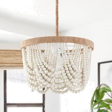 Vintage Italian Beaded Crystal Mini Chandelier / Hanging Lamp, Gold & Pink, 12" Tall — listing 4