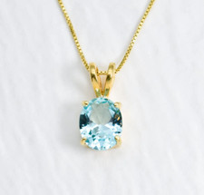 1980s Sterling Silver Bezel-Set Blue Aquamarine-Colored Stone Pendant on Sterling Chain — listing 2