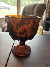 Vintage Amber Glass Thumbprint Footed Compote / Pedestal Bowl