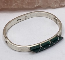 Vintage Mexican Sterling Silver Bangle Bracelet with Green Malachite-Style Inlay 925 / Sterling Mexico — listing 3