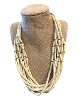 Multi-Strand Purple Coconut Shell Heishi Bead Statement Necklace with Horn Accents, 19 inches — listing 6