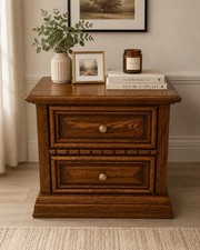Vintage Oak Two-Tier Nightstand / Side Table with Carved Detailing — listing 6