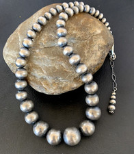 Navajo Silver and Gunmetal Bead Necklace, 18" with 1.5" Loop Drop — listing 3