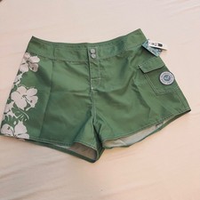 Roxy Women's Green Hawaiian Floral Board Shorts with Yellow Drawstring