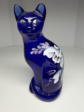 Fenton Art Glass Cobalt Blue Hand-Painted Sitting Cat Figurine — listing 6