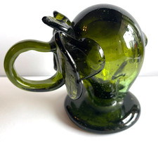 Vintage Green Glass Figural Elephant Canister Jar with Lid