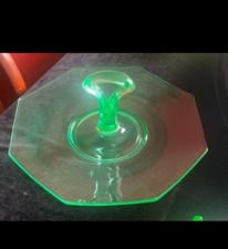 Green Uranium (Vaseline) Glass Octagonal Salad/Luncheon Plate, Depression Era — listing 3
