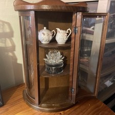 Antique Oak Curved Glass China Curio Cabinet with Claw Feet — listing 3