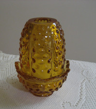 Fenton Ruby Red / Amberina Hobnail Two-Piece Fairy Lamp, 5 inches tall