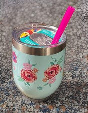 The Pioneer Woman Stainless Steel Insulated Travel Tumbler with Handle, Mint Floral — listing 2