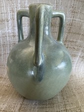 Studio Pottery Terracotta Double Condiment/Olive Server with Central Loop Handle and Blue Floral Motif — listing 2