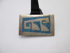 Vintage Mexican Alpaca Silver Money Clip with Crushed Turquoise Inlay Sun Face — listing 5
