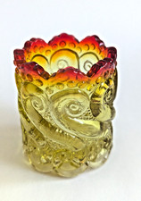 Antique Uranium Glass Miniature Toothpick Holder, Green Pressed Glass with Scalloped Rim, 2 inches tall — listing 4