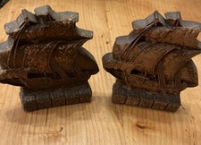 Pair of OrnaWood Carved Galleon Sailing Ship Bookends — listing 6