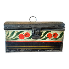 Antique 19th Century American Toleware Tin Canister/Bin with Hand-Painted Floral Medallion, Black and Yellow — listing 2