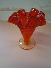 Fenton Amberina/Tangerine Thumbprint Ruffled Crimped Bowl, 8 inch