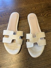 Crown & Ivy Woven Raffia Buckle Block Heel Slide Sandals 9 — listing 3